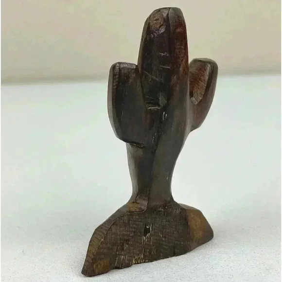 Handcarved Ironwood Saguaro Cactus Figurine Sculpture 2" Tall Mini Small Brown - Picture 6 of 10